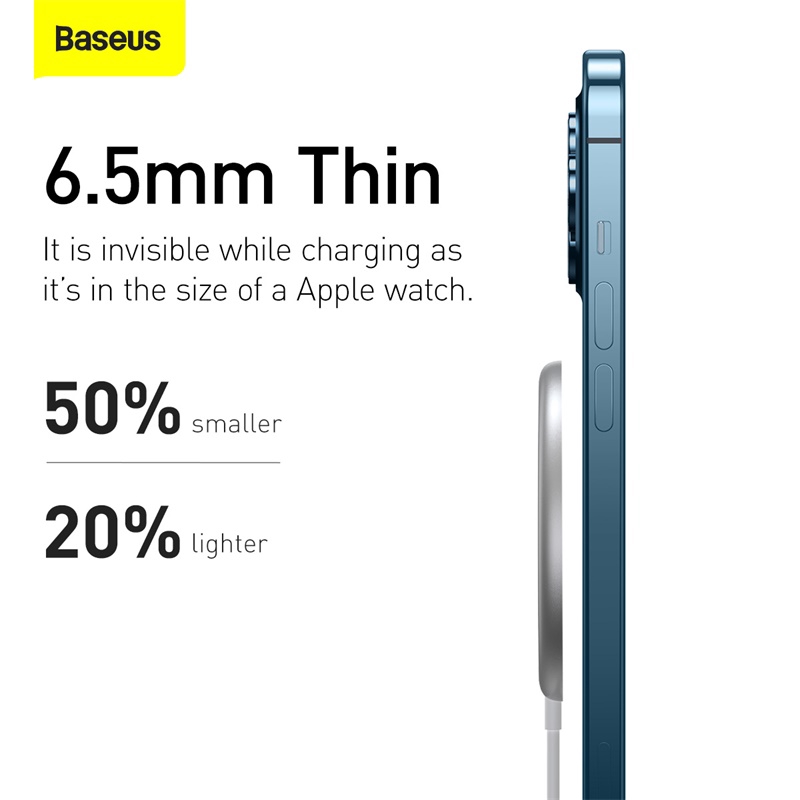Bộ sạc nhanh không dây Baseus từ tính mini cho iPhone 12 iPhone 12 Pro với cáp Type C đen