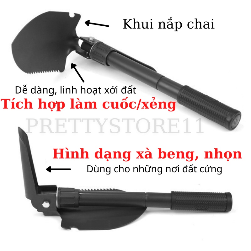 Xẻng Quân Dụng, Xẻng Đa Năng Mini 5 Trong 1 Chuyên Dùng Đi Phượt, Dã Ngoại