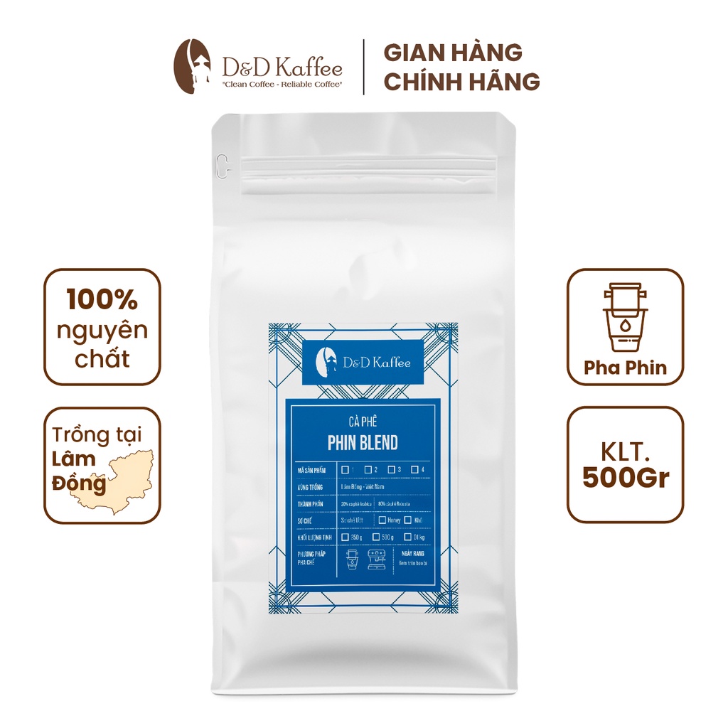 Cà phê Phin Blend Gói 500gr, Cà phê nguyên chất 100% rang mộc - D&amp;D Kaffee