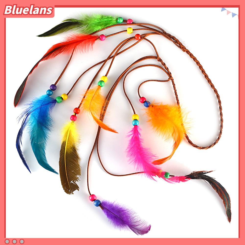 Băng Đô Bện Dây Đính Lông Vũ Kiểu Bohemia 48h Cho Nữ