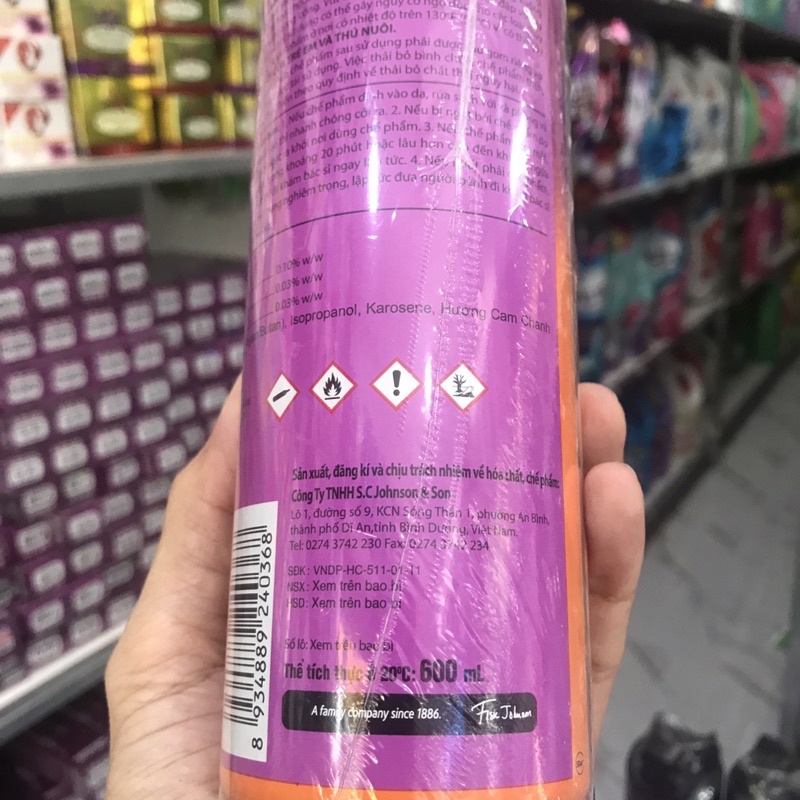 Bình xịt muỗi Raid hương cam chanh 600ml