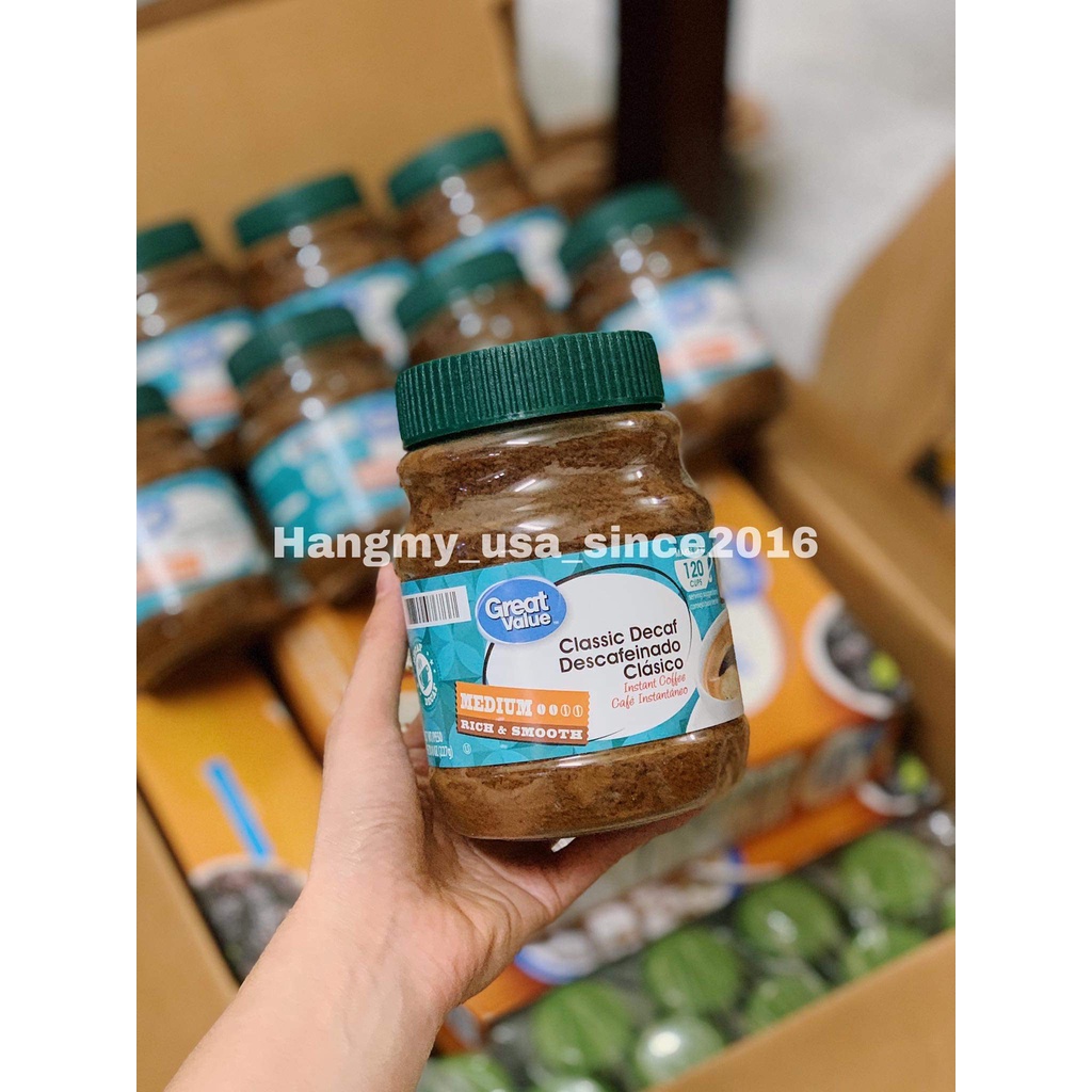 Cà phê KHỬ CAFFEIN Pha sẵn 120 cốc Great Value Decaf Coffee Hoà tan Uống liền KHÔNG MẤT NGỦ