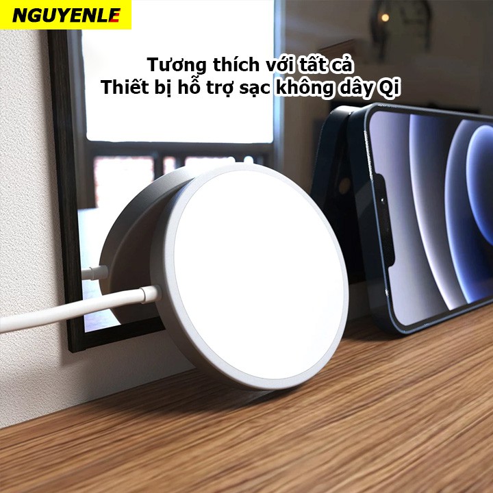 [Tặng 1 Khẩu Trang ] Sạc Không Dây MagSafe Cho iPhone Và Các Dòng Máy Hỗ Trợ Sạc Nhanh Không Dây Chuẩn Qi