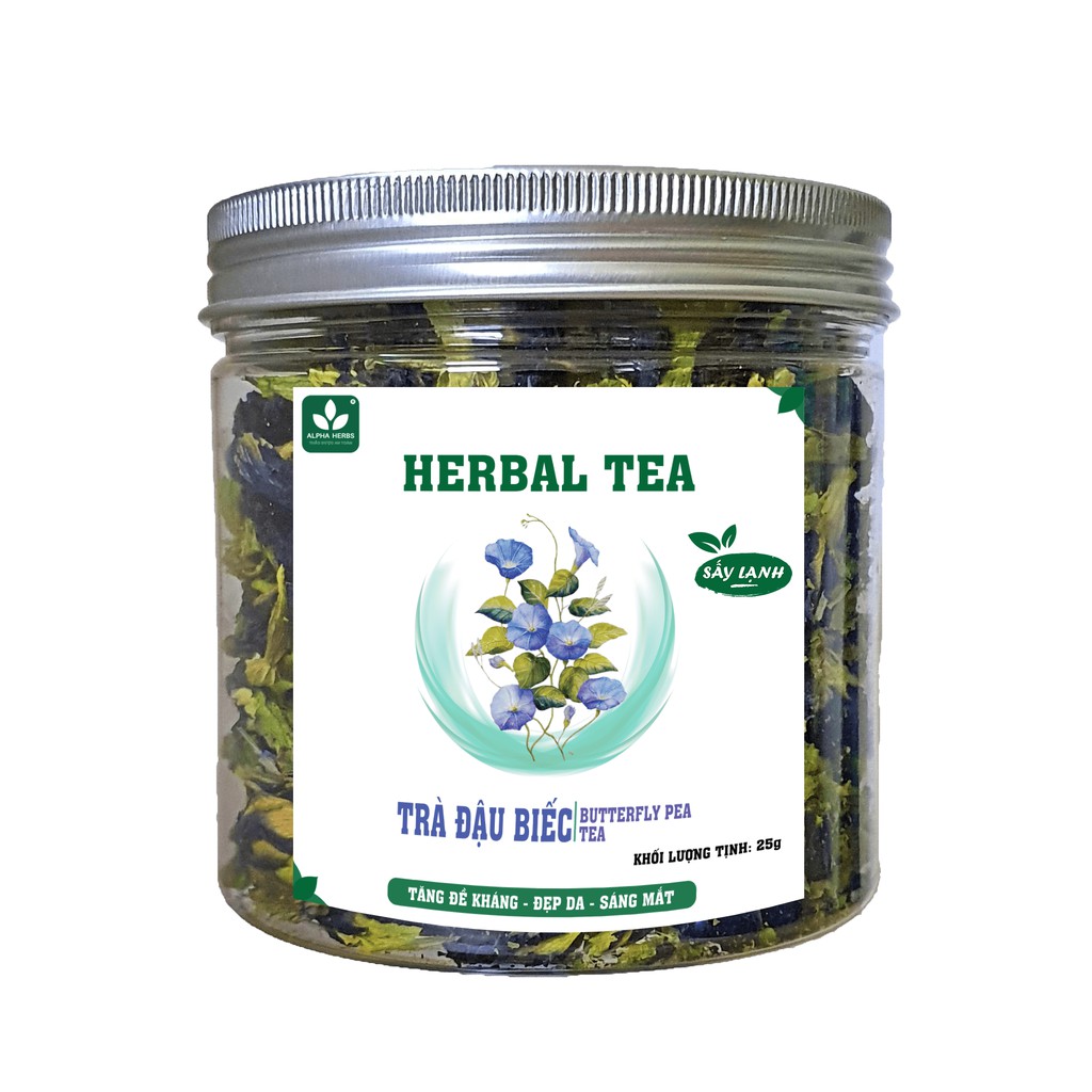 Trà Đậu Biếc Sấy Lạnh tốt cho sức khỏe đẹp da sáng mắt Alpha Herbs TẶNG kèm thìa, túi lọc, chai thủy tinh tiện dùng