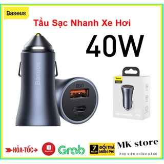 Tẩu sạc nhanh 2 cổng trên xe hơi , ô tô sạc nhanh 40w chính hãng baseus ccjd-a0g , usb c