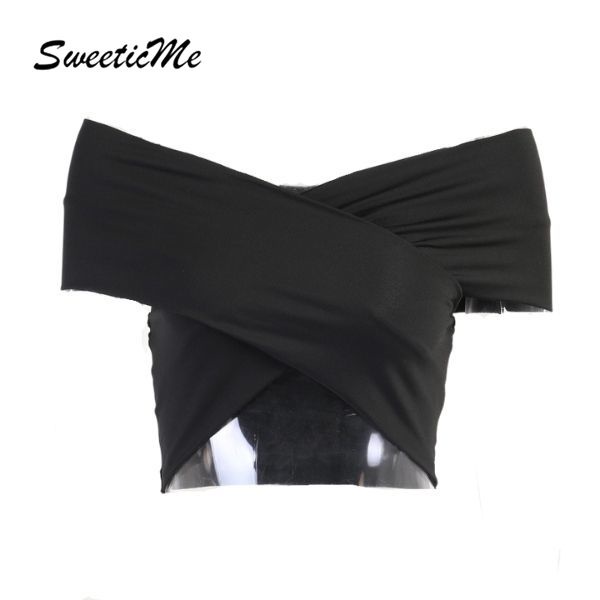 Áo Croptop Trễ Vai Màu Trơn Dáng Ôm Thời Trang Đường Phố Gợi Cảm Cho Nữ