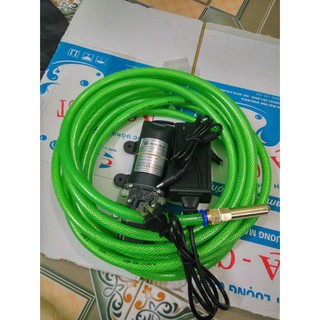 máy rửa xe mini trọn bộ đủ phụ kiện bơm 80w adapter 220-12v 7m ống trõ lọc, 1 đầu xịt nước