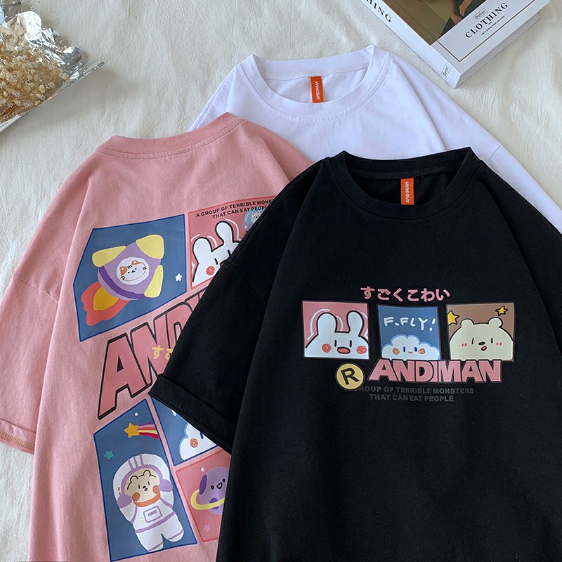 Áo thun tay lỡ nam nữ, áo phông unisex form rộng chất cotton mát mịn thấm hút mồ hôi in hình THỎ | BigBuy360 - bigbuy360.vn