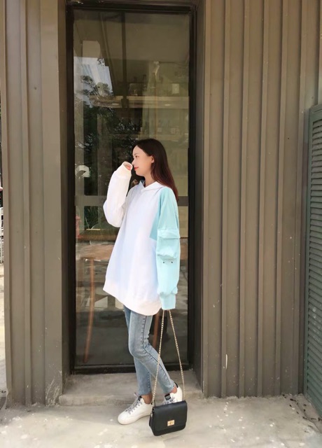 Áo nỉ hoodie xanh trắng có mũ mùa thu đông nam nữ unisex phong cách trong phim của Vương Nhất Bác-Wang Yibo | BigBuy360 - bigbuy360.vn