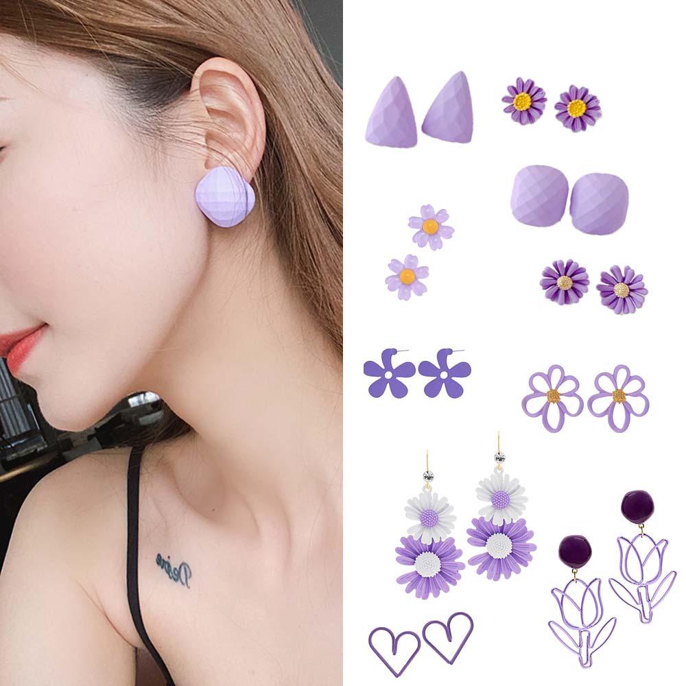 CLEOES Bông Tai Bạc Hình Hoa Màu Tím Xinh Xắn Cho Nữ