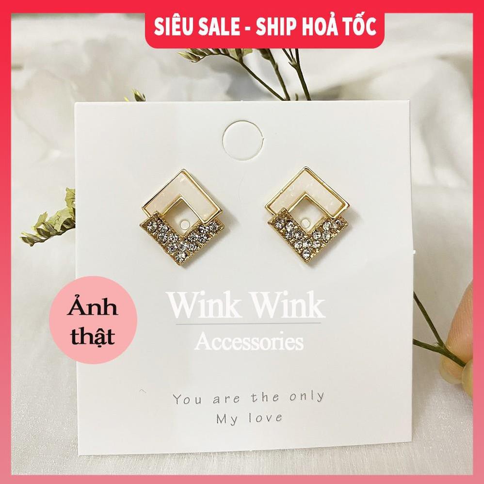 [SIÊU SALE - KÈM ẢNH THẬT] Bông tai đính đá hình thoi| Khuyên tai đẹp| Phong cách Hàn Quốc - Wink Accessories L1AS05