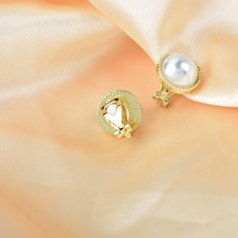 Hoa Tai Dạng Kẹp Hình Tròn Đính Ngọc Trai Nhân Tạo Màu Vàng Đồng Thời Trang Dự Tiệc Cho Nữ