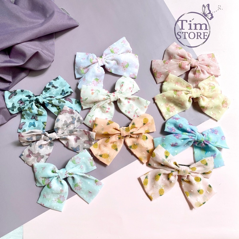 Kẹp tóc nữ nơ voan nữ tính TÍM STORE có nấc thu búi tóc ít nhiều phong cách hàn quốc