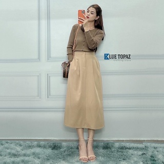 Áo len basic tay dài cổ tròn cài nút