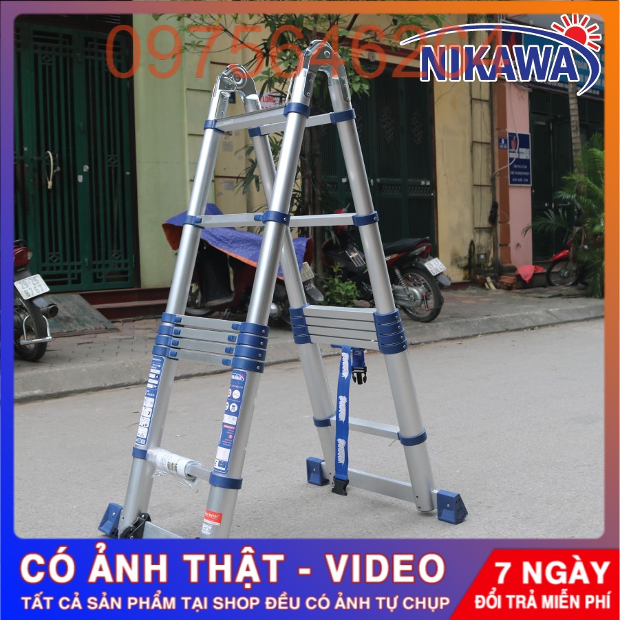 Thang Nhôm Rút Đôi Chữ A 8 Bậc Nikawa NK-50AI-Pri 2.4m chữ A, 5m chữ I