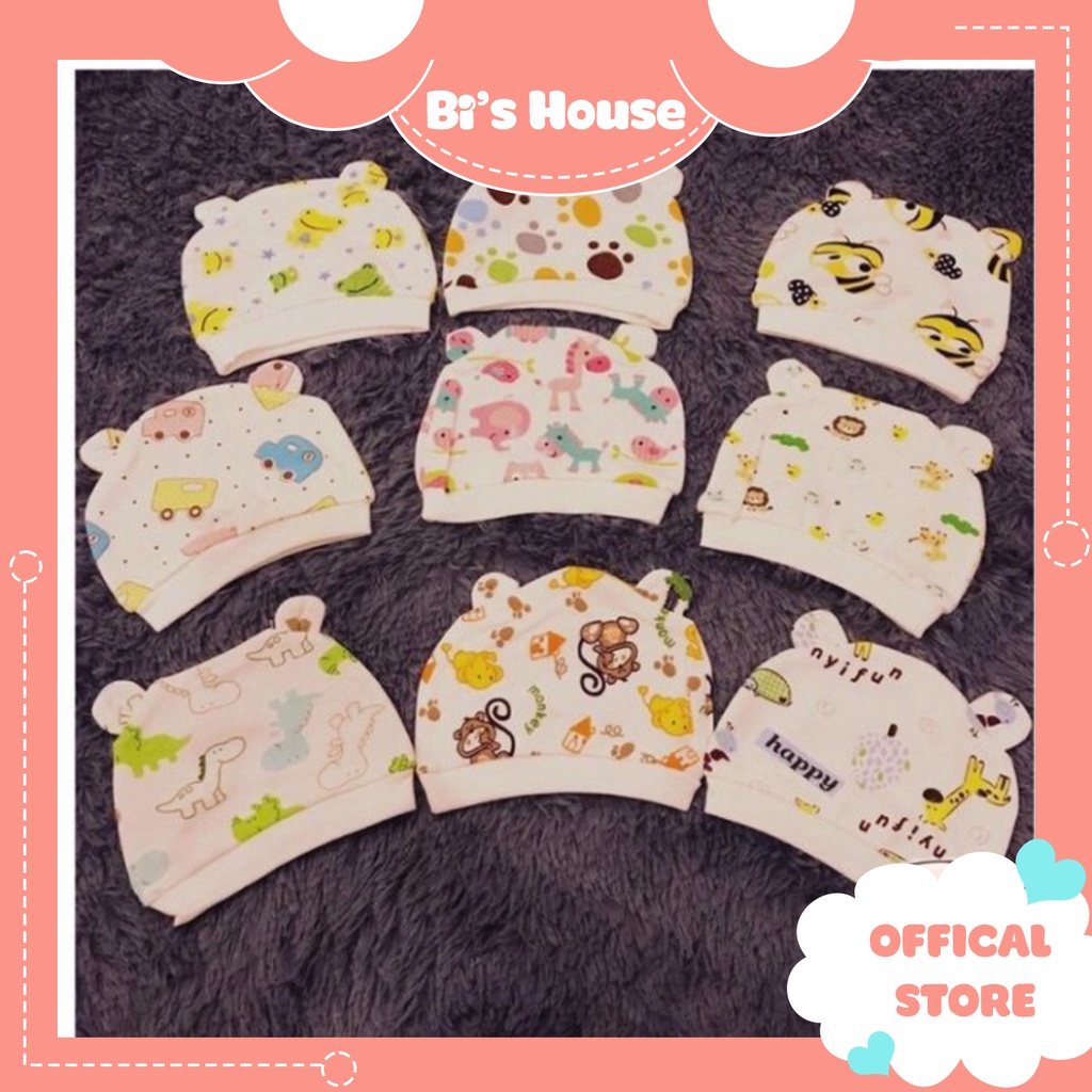 🌟 Mũ sơ sinh cotton tai gấu họa tiết 🍀