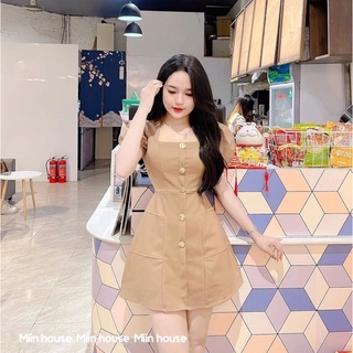 Váy cổ trụ kaki cúc vàng