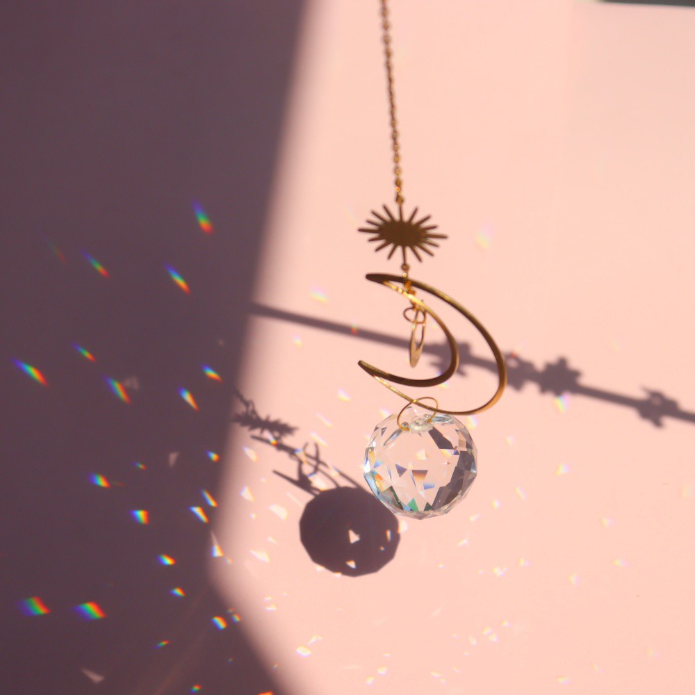 Chuông gió pha lê màu cầu vồng độc đáo treo trang trí nội thất/văn phòng