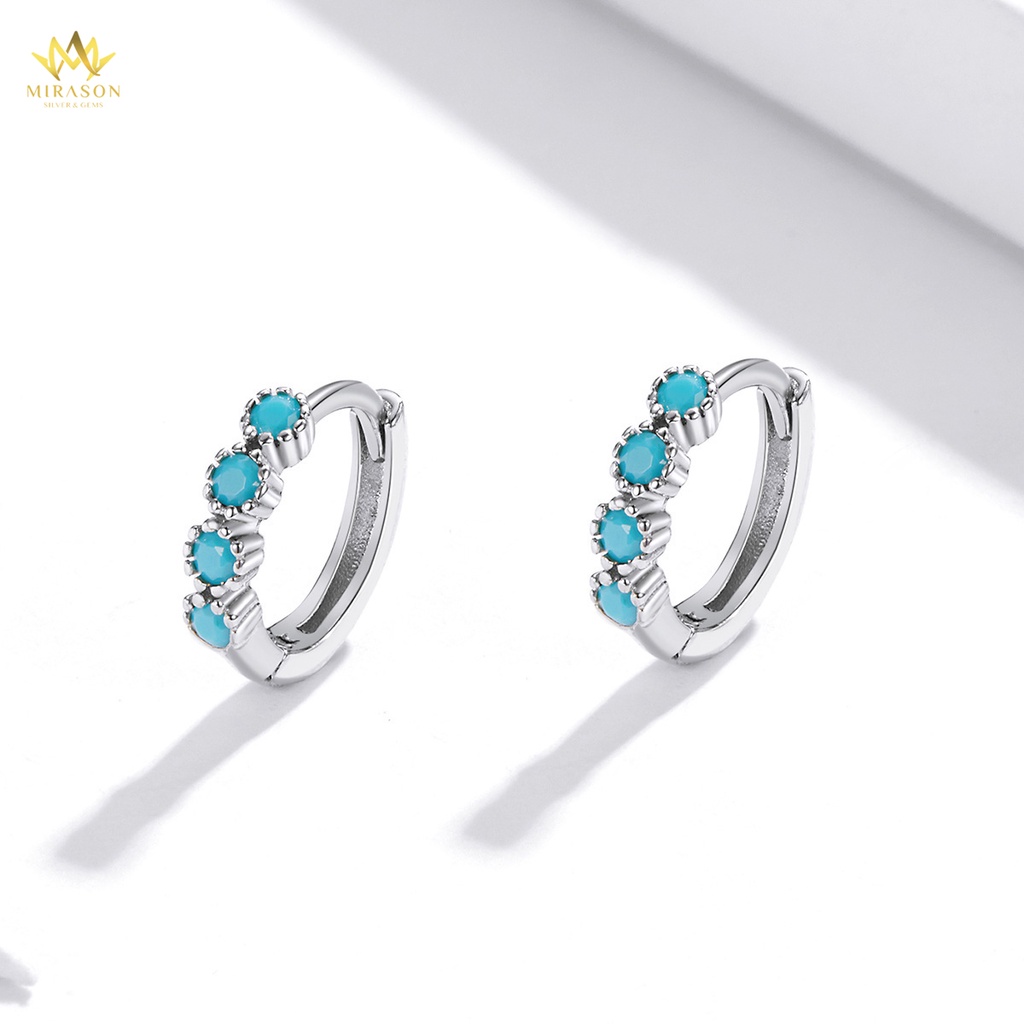 Khuyên Tai Bạc Nữ MIRASON Tròn Nạm Đá Xanh Nhiều Màu Sang Trọng MBT256 - Bông Tai Nữ Bạc 925 Cao Cấp