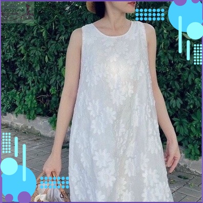 Đầm Trắng Dáng Suông Thêu Hoa Dài Cao Cấp Duyên Dáng, Trẻ Trung, Chất Tơ Hoa Thêu May 2 Lớp Dày Mềm Mịn, Mát, Bền Đẹp