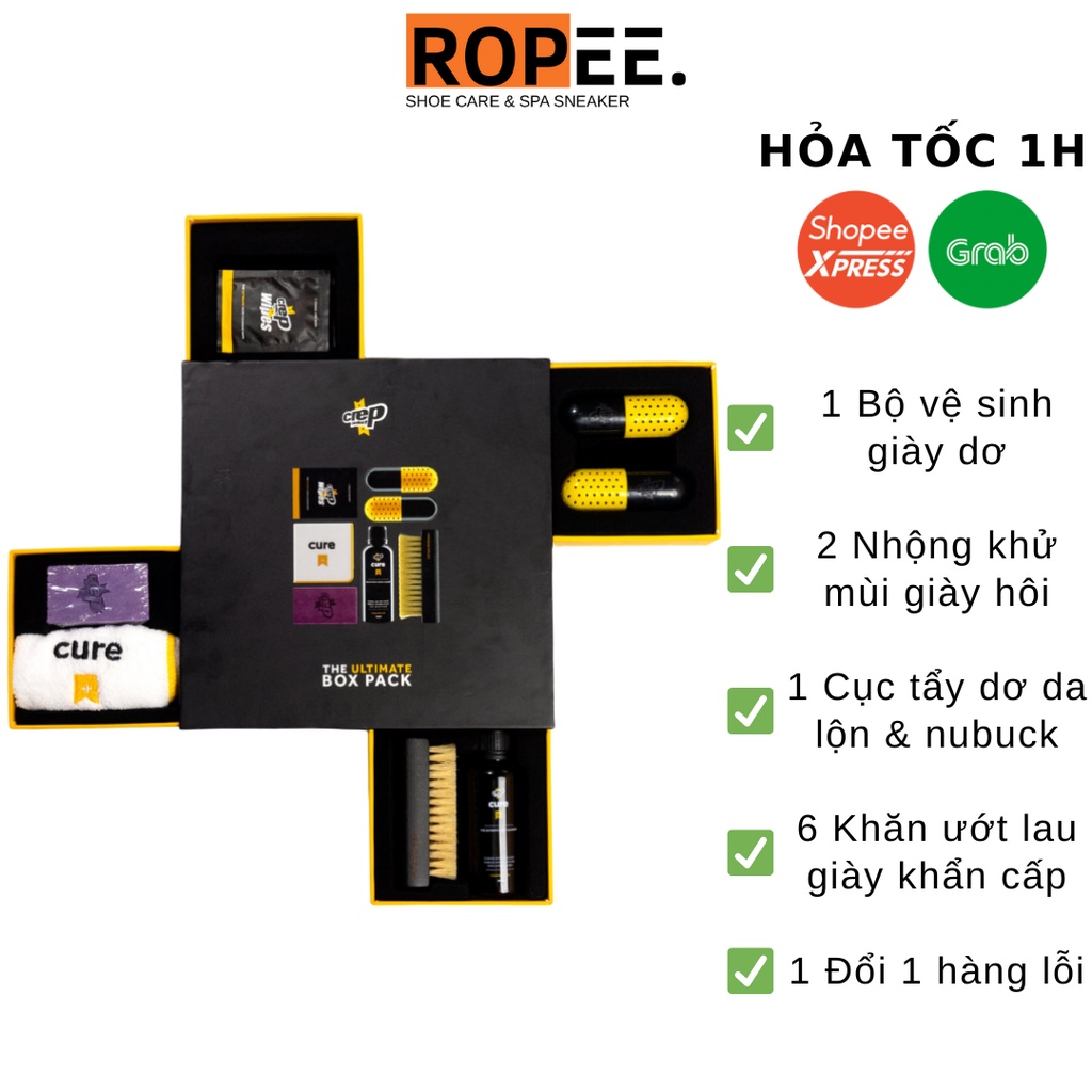 Bộ sản phẩm vệ sinh làm sạch giày, chăm sóc giày và khử mùi giày hôi Crep Protect The Ultimate Box Pack