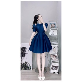 Đầm khoét vai tiểu thư dư tiệc màu xanh coban chuẩn hàng TNH kèm ảnh thật