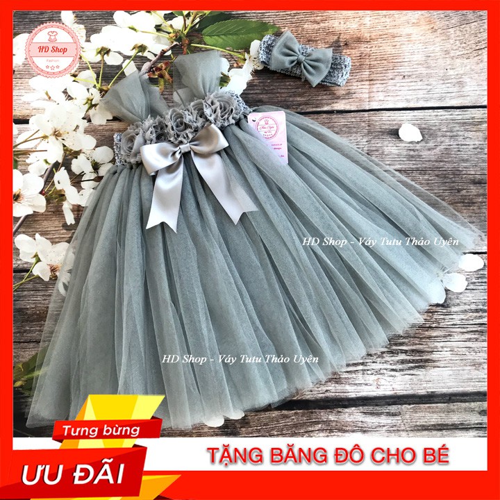 Đầm cho bé sơ sinh ❤️FREESHIP❤️ Đầm công xám 3d cho bé 0-12 tháng tặng kèm băng đô