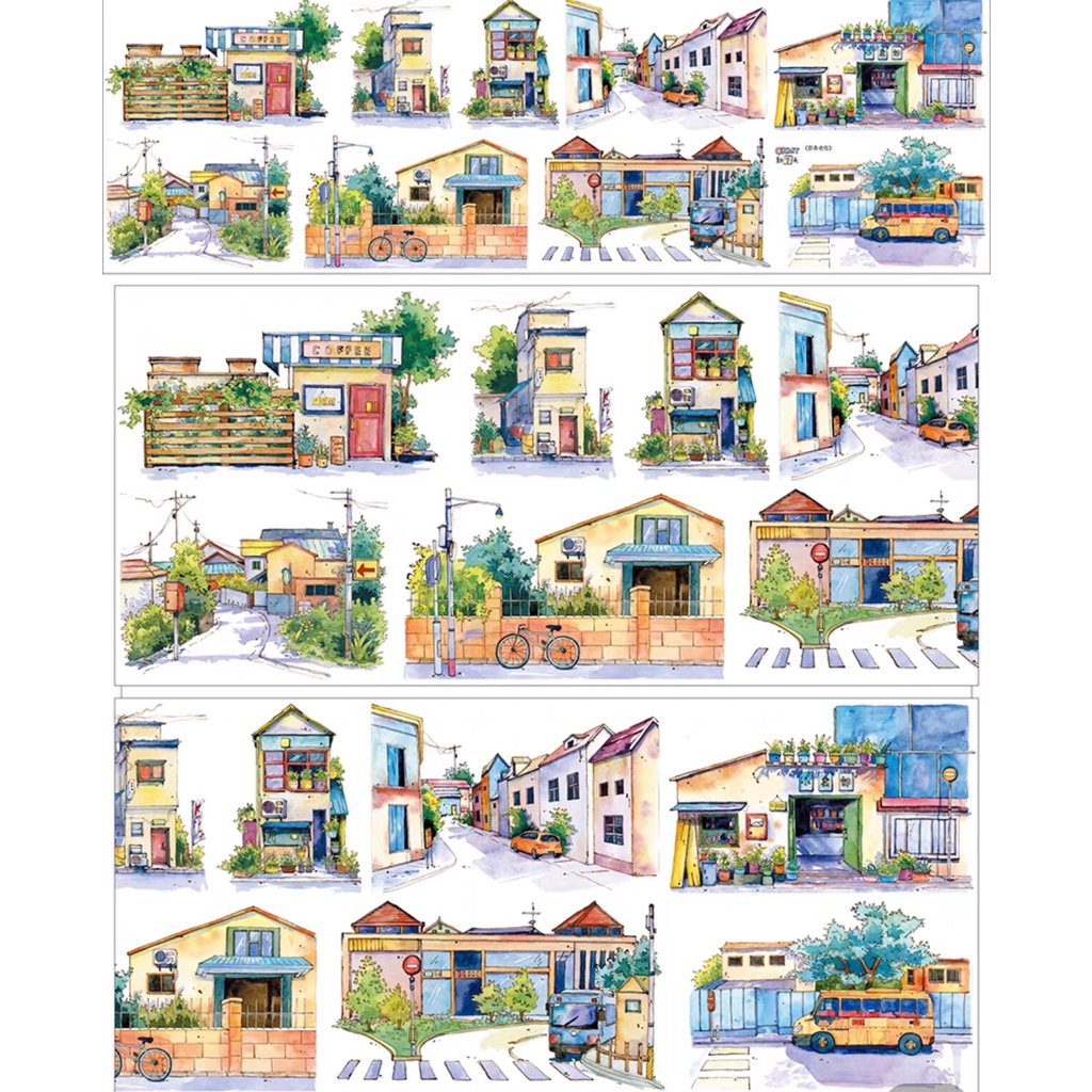 WS119 Washi tape nhà phố … dùng trang trí sổ, bàn học, sổ tay, chiết theo chu kỳ sản phẩm
