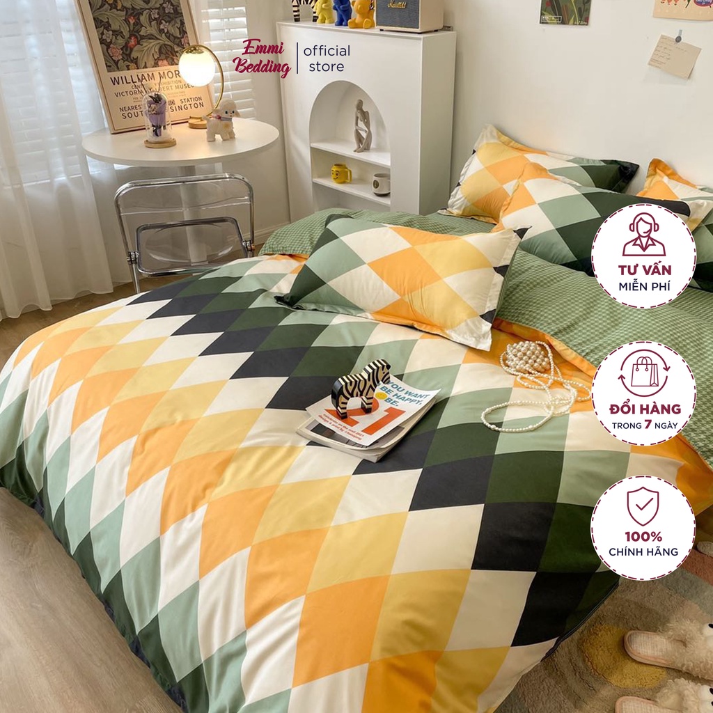[BST 18] Bộ chăn ga gối Cotton Poly EmmiBedding phong cách Hàn Quốc Drap giường cotton hot trend (không kèm ruột)