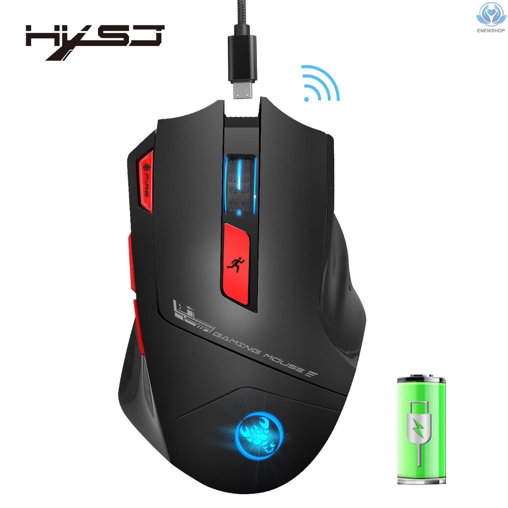 【enew】HXSJ T88 Wireless Gaming Mouse Rechargeable 7 Key Ergonomic Design Macro Programming Adjustable 4800DPI Optical Computer Mouse 2.4Hz Mice for PC Laptop