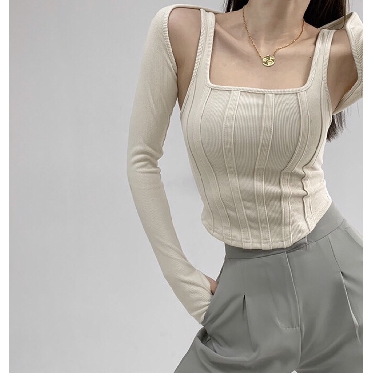 Set áo corset và áo cardigan lửng tay dài | BigBuy360 - bigbuy360.vn