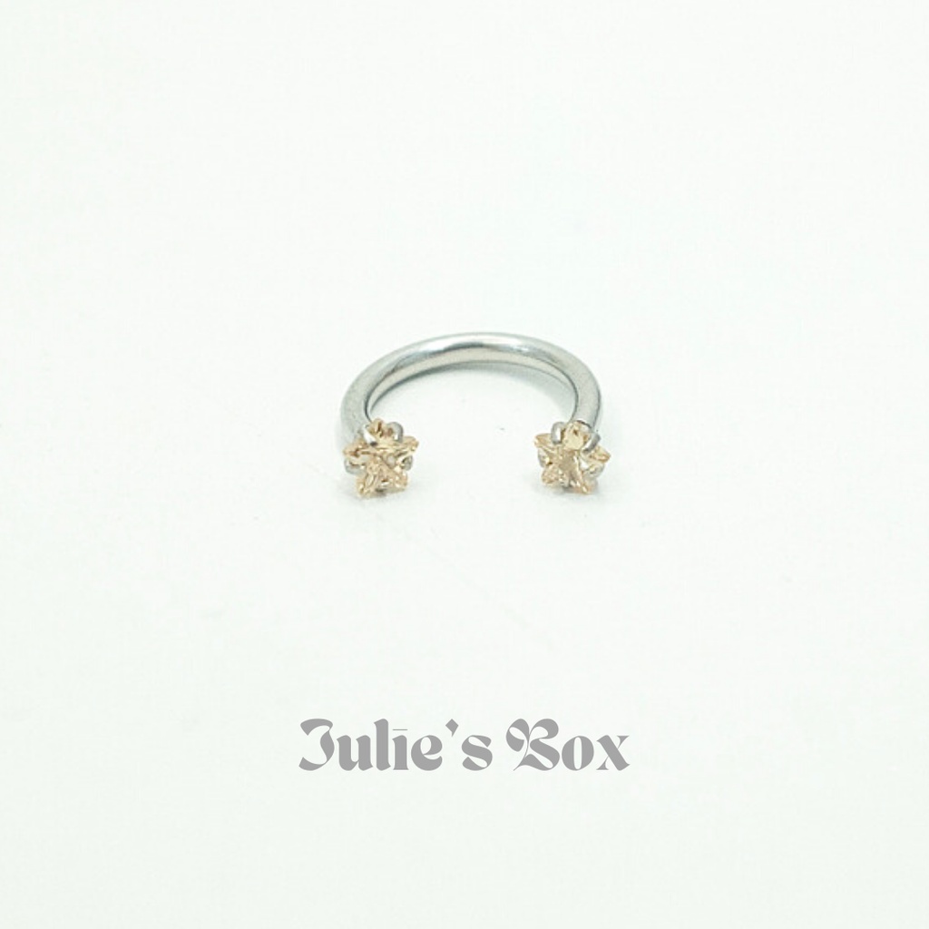 [1 Chiếc] Khuyên Tai Titan Chữ U Đá Sao Màu CAM Unisex Không Gỉ Sét Không Ngứa Bông Tai Julies Box 66