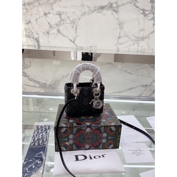 Túi xách Diỏr lady micro sz 12cm tag bạc chất da thật