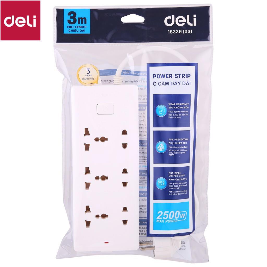 Ổ cắm điện Deli - dây 2m/3m/5m - 1 chiếc - E18339-02/E18339-03/E18339-05 [Deli]