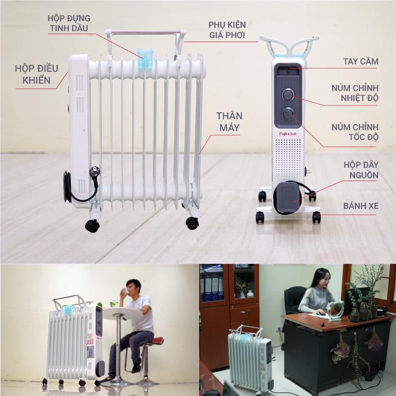 Máy sưởi dầu không đốt oxi CN Nhật Bản Nhập Khẩu Fujihome tự ngắt an toàn - Chính hãng bảo hành 1 năm