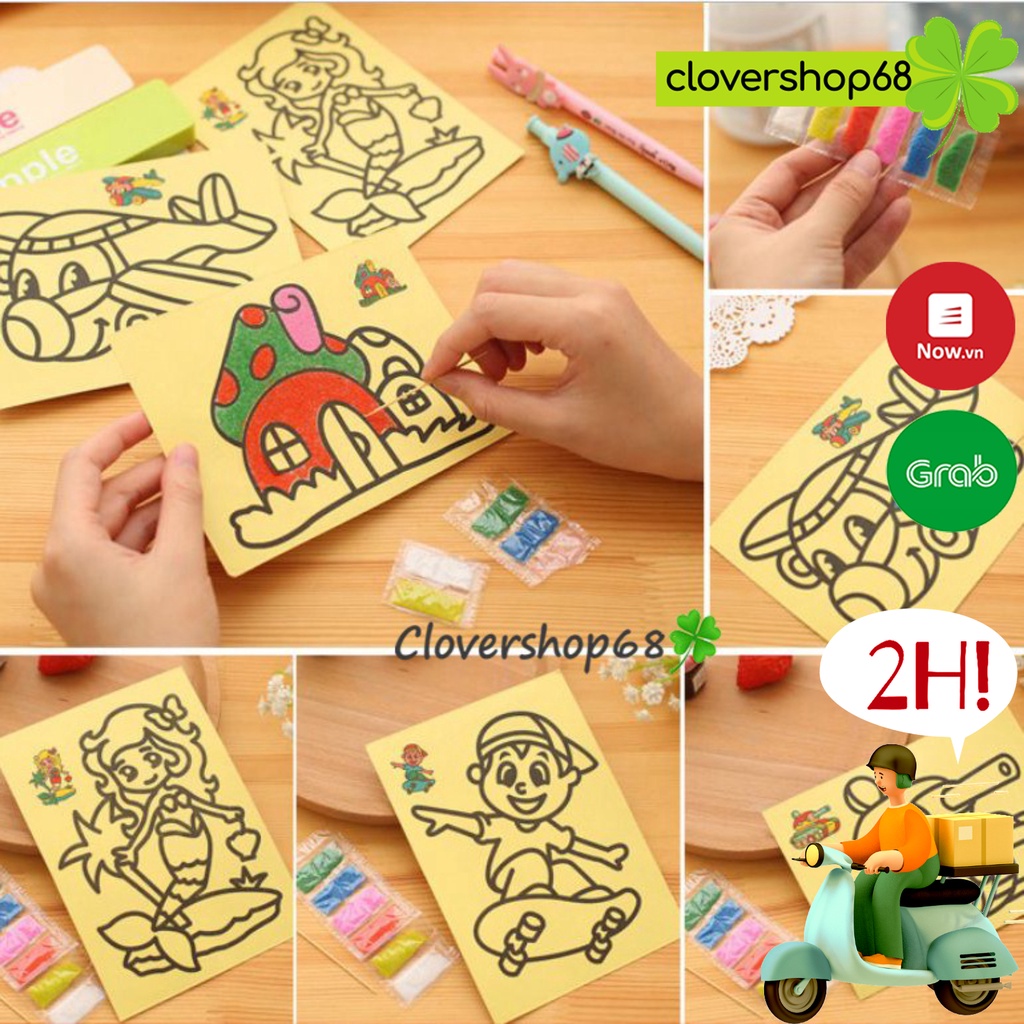 Tranh cát cho bé tập tô mầu, có sẵn cát 🍀 Clovershop68 🍀