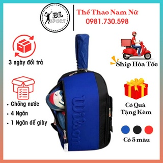 Balo thể thao Wilson, túi tennis chữ nổi, Hàng SG Cao Cấp, 4 ngăn, chống nước, đựng đồ thoải mái, ảnh thật