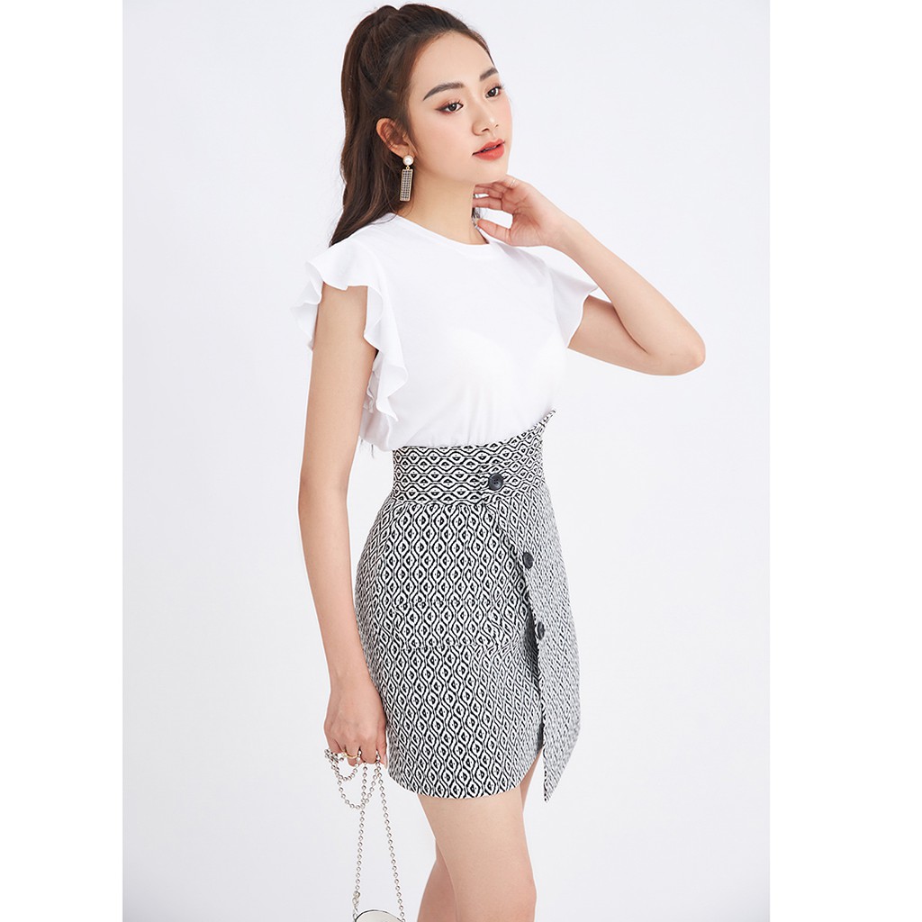 Chân váy ngắn chữ A 92WEAR 2 màu, vạt chéo JAA1535