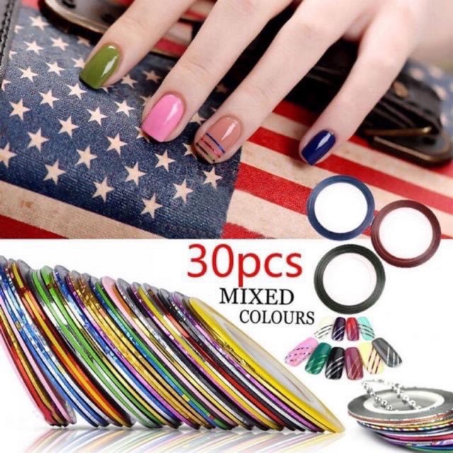 Set dây kim tuyến trang trí móng tay chân ( 1 set 30 cuộn 30 màu )