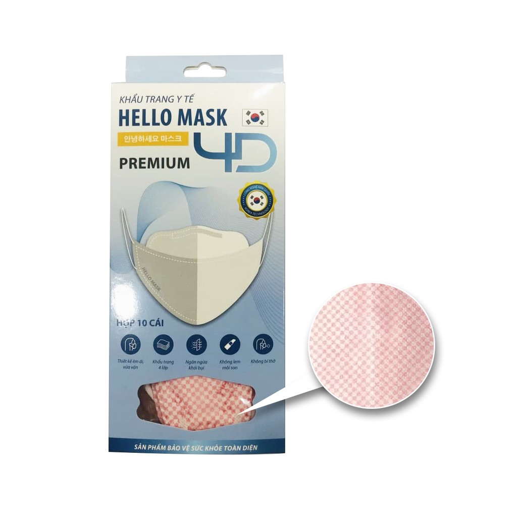 Khẩu trang 4D kháng khuẩn Hello Mask Fashion - Premium Ngăn Bụi Mịn Không Lem Son