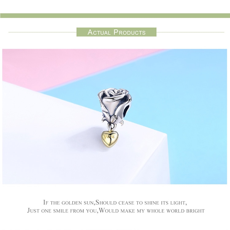 Hạt Xỏ Trang Sức Bamoer bạc 925 Hình Trái Tim Và Hoa Hồng SCC455