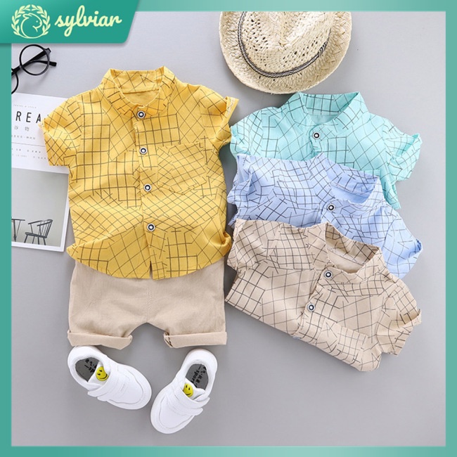 Set Đồ Mùa Hè 2 Món Gồm Áo Sơ Mi Tay Cộc In Họa Tiết + Quần Ngắn Cho Bé 1-5 Tuổi