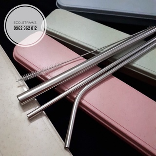 (Cam kết hàng loại 1) Set 3 ống hút inox kèm cọ rưa và hộp