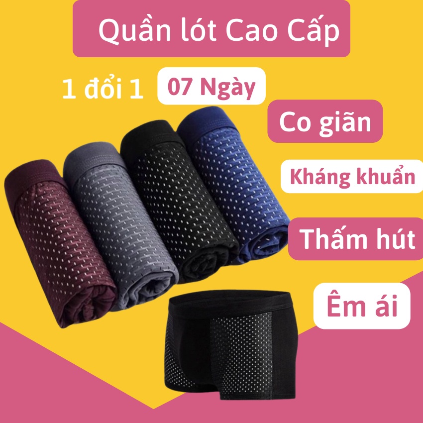 Hộp 4 sịp đùi, quần lót boxer thông hơi cao cấp dành cho nam