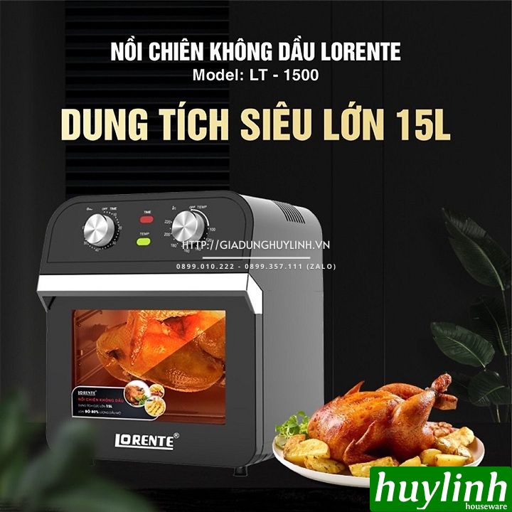 [Mã ELHAMS5 giảm 6% đơn 300K] Nồi chiên không dầu Lorente LT-1500 - 15 lít