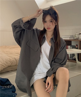 Áo sơ mi trơn dài tay dáng rộng 53971