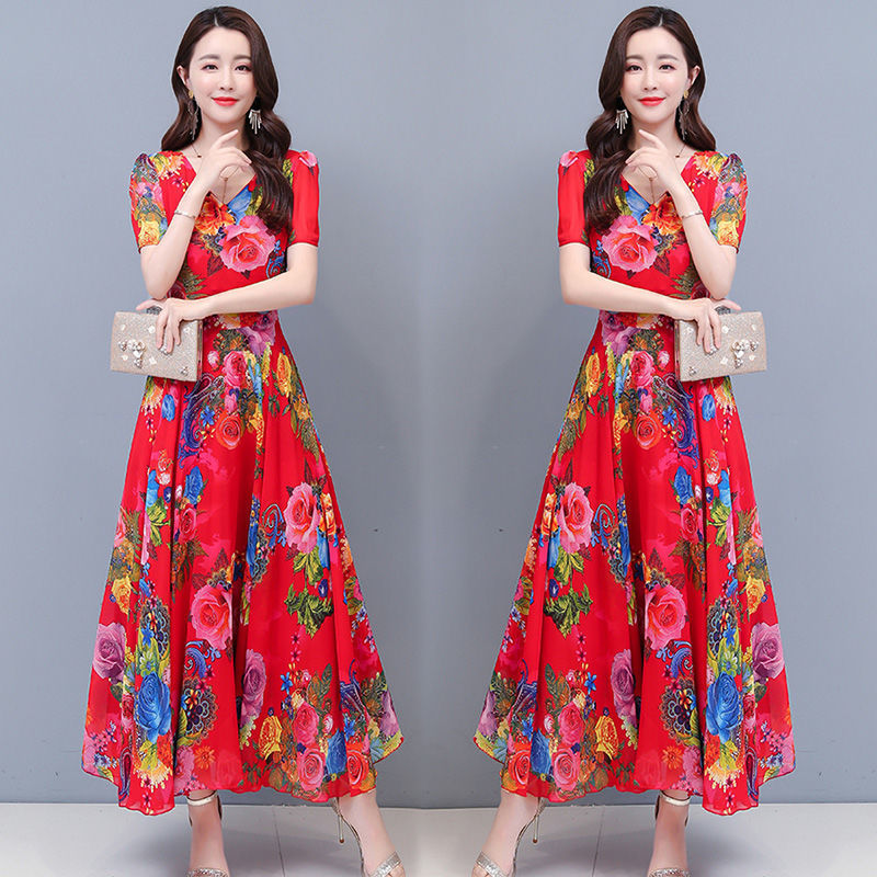 Đầm Lụa Ngắn Tay In Họa Tiết Xinh Xắn Dành Cho Nữ | BigBuy360 - bigbuy360.vn