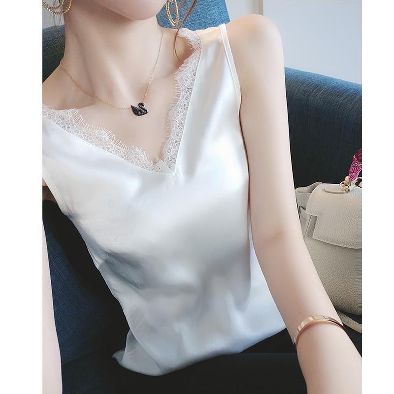 Áo hai dây cổ chữ V phối ren hở lưng gợi cảm thời trang mùa hè 2021