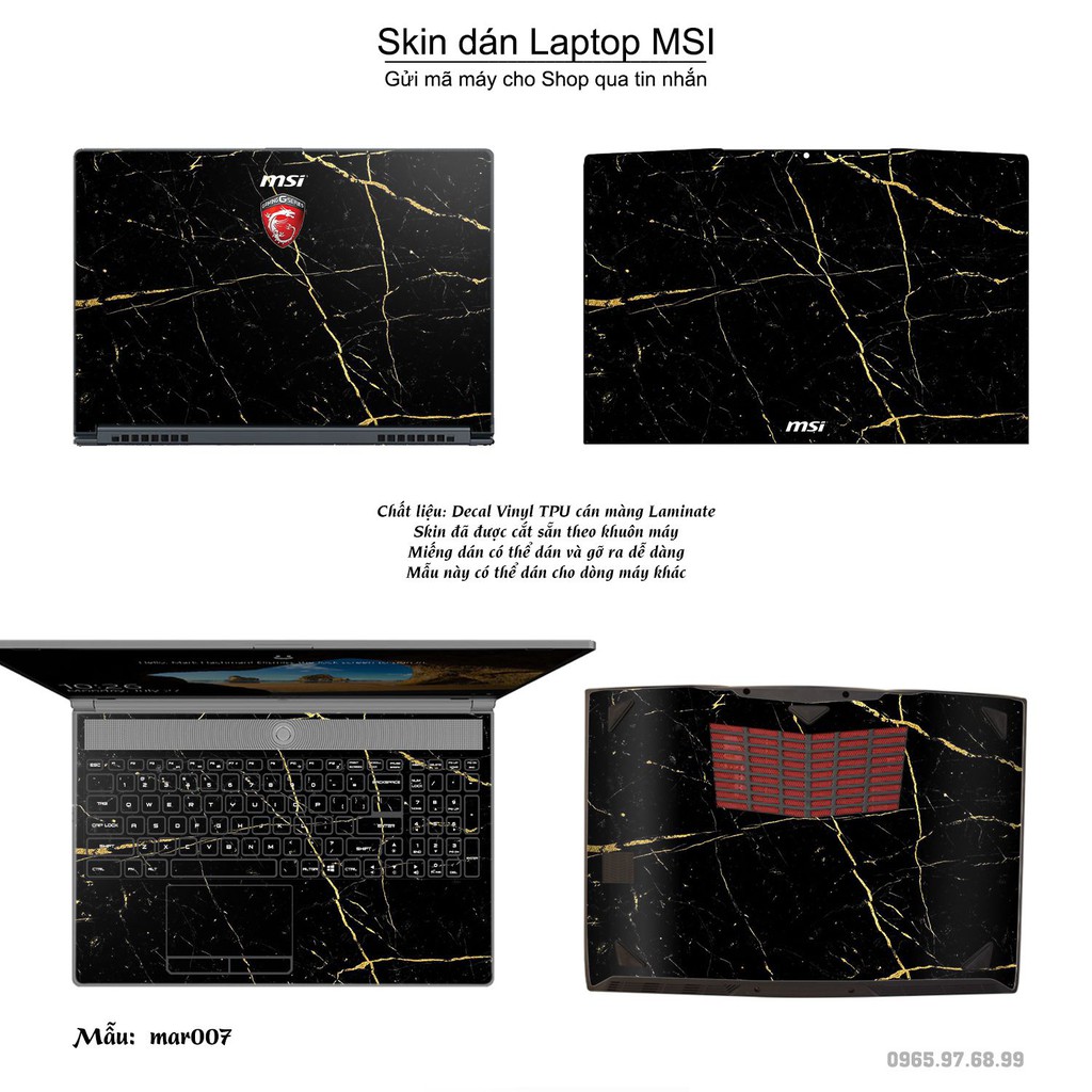 Skin dán Laptop MSI in hình vân Marble nhiều mẫu 2 (inbox mã máy cho Shop)