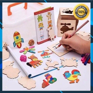 Bộ khuôn vẽ bằng gỗ các hình cho bé tô màu - Đồ Chơi Sáng Tạo, Bằng Gỗ Cho Bé Yêu